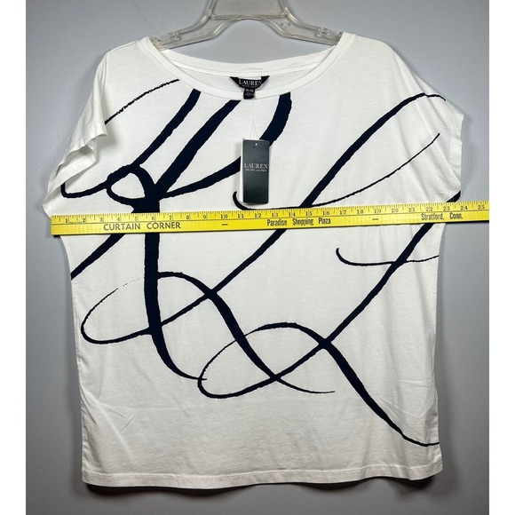 NWT Lauren Ralph Lauren Logo-Print Short-Sleeve Top, White, Size XL - Picture 4 of 6